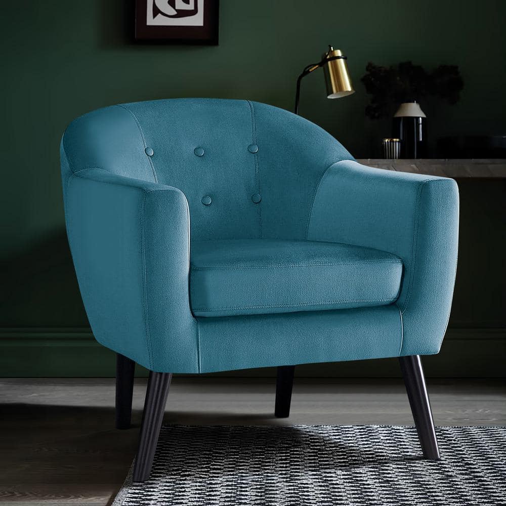 Teal Blue Velvet Lawson Accent Chair with Oak Legs