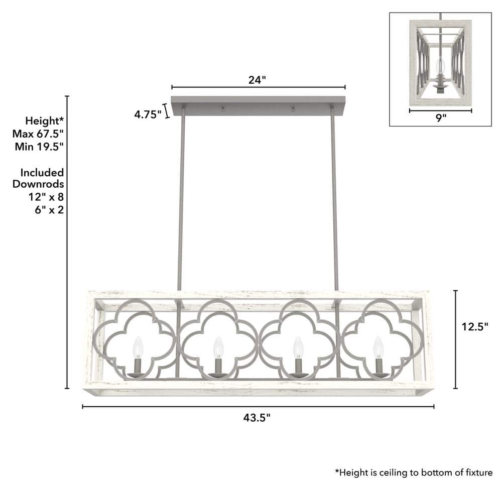 White Painted Concrete 4-Light Linear Chandelier