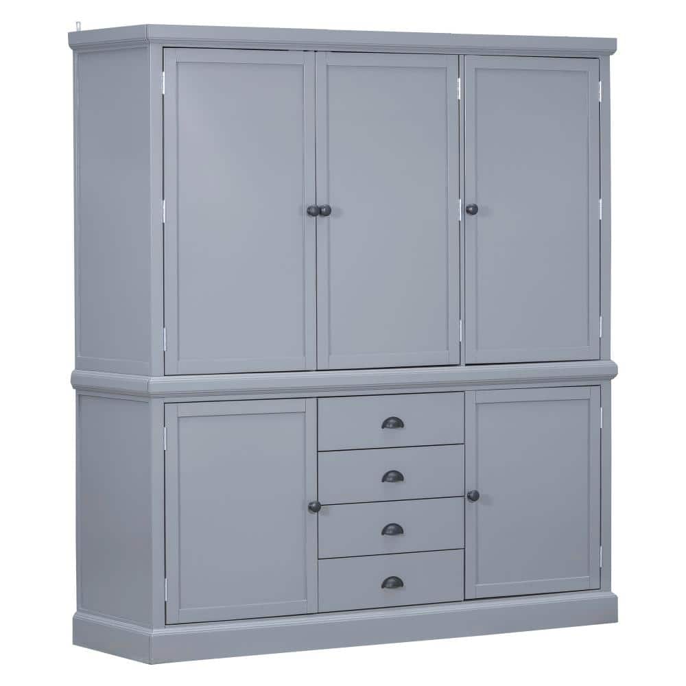 Gray 73 in. H Storage Cabinet with 4 Drawers, Cupboard, 8 Door Shelves, 8 Adjustable Shelves