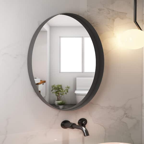 HBEZON 18.1 in. W x 27.6 in. H Medium Oval Metal Framed Wall Bathroom Vanity Mirror With Broadside in Black