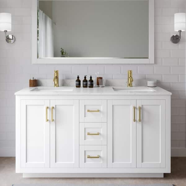 Wyndham Collection Miranda 60 in. W Double Bath Vanity in White with Cultured Marble Vanity Top in LV Carrara with White Basins and Mirror
