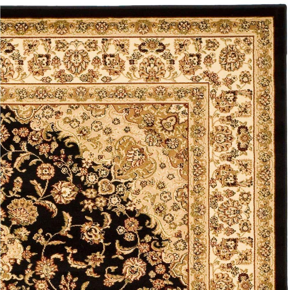 Black and Ivory Floral Rectangular Synthetic Area Rug, 4' x 6'