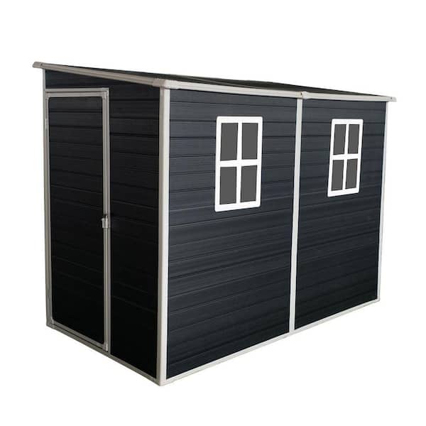 Black 4 ft. W x 8 ft. D Waterproof Resin Outdoor Storage Shed with Floor, 2 Windows and Lockable Doors (32 sq. ft. )