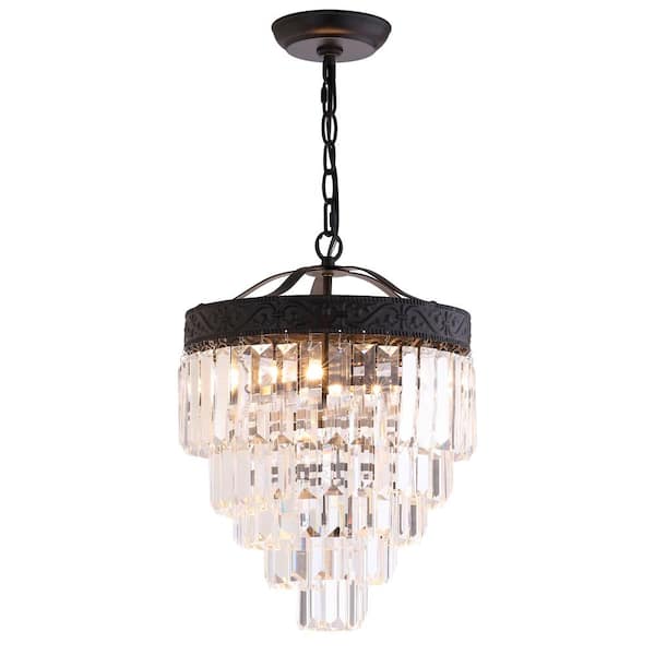 Wyatt 12 in. 2-Light Bronze/Clear Crystal Chandelier