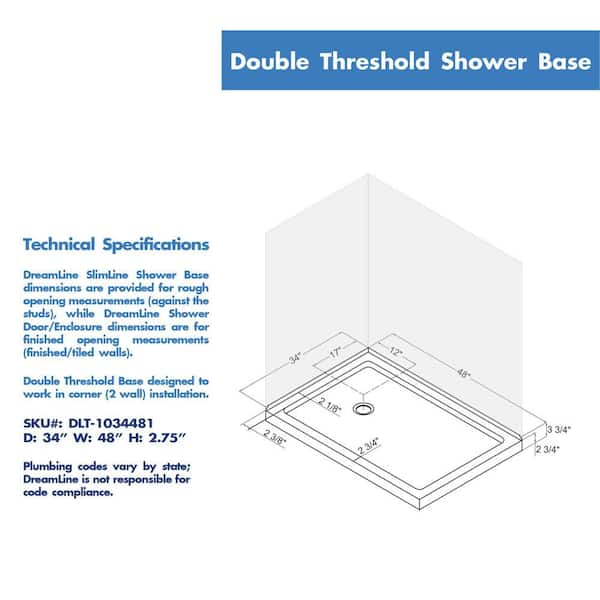 DreamLine SlimLine 32 in. D x 32 in. W x 2 3/4 in. H Corner Drain Double  Threshold Shower Base in Biscuit 