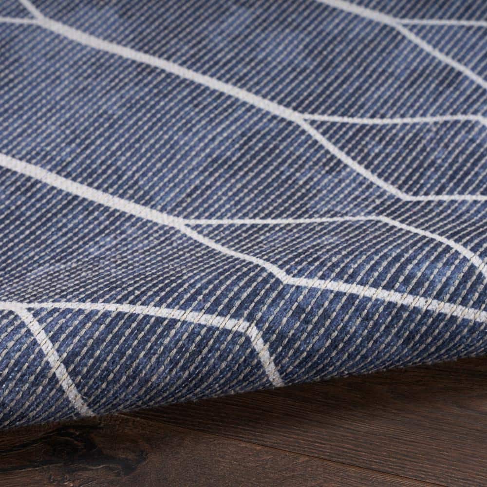 Navy Geometric Flat Woven Synthetic Washable Rug 2' x 3'9"