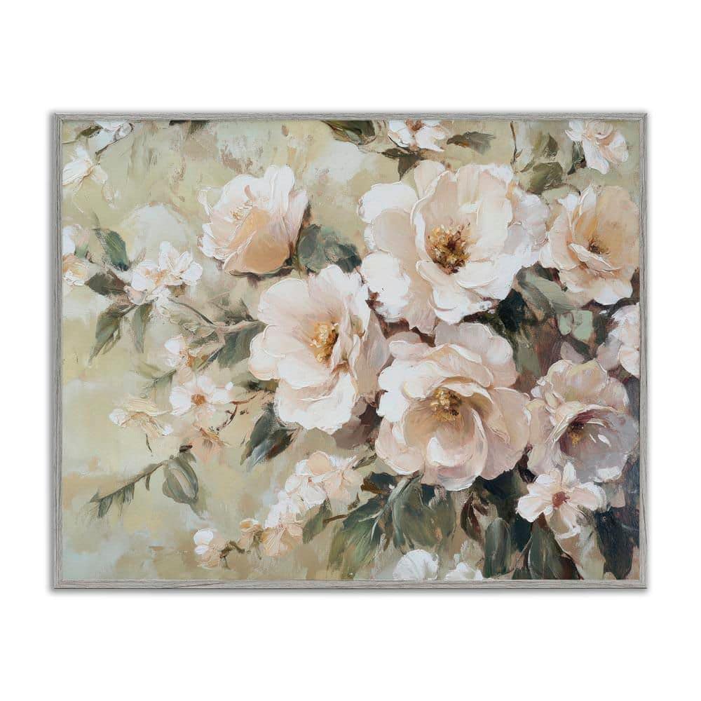 Cream Dynamic Florals by Petal Prints Design Gray Framed Nature Giclee Art Print 24 in. x 30 in. price history on PriceWatchPro