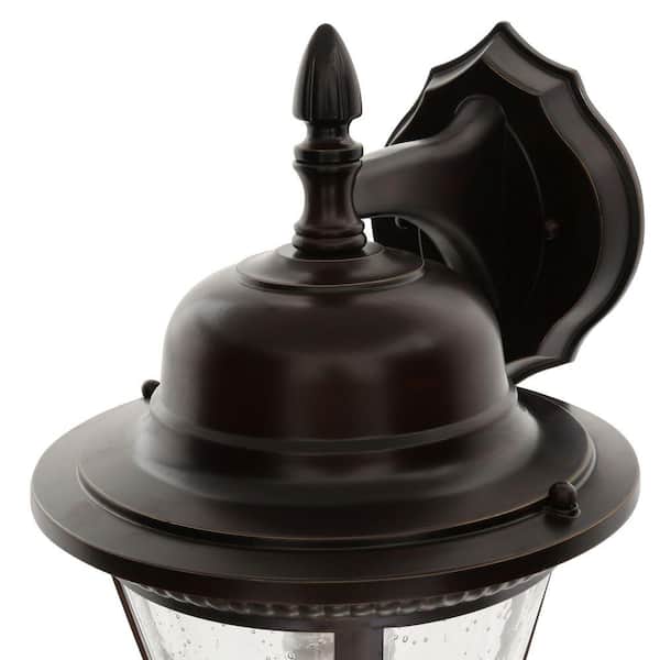 Westport Collection 1-Light Antique Bronze Clear Seeded Glass Traditional Outdoor Medium Wall Lantern Light