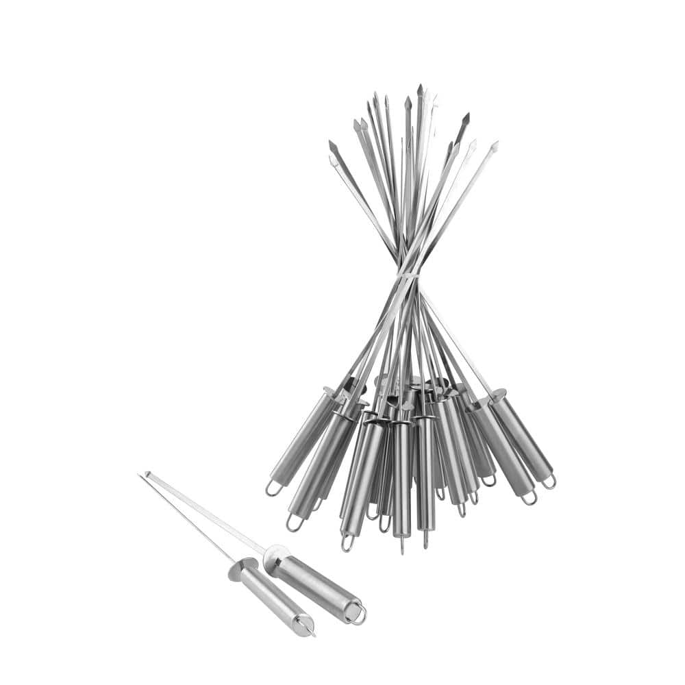 Pitmaster King 16 in. Stainless Steel BBQ Kabob Reusable Flat Metal Skewers (24-Pack)