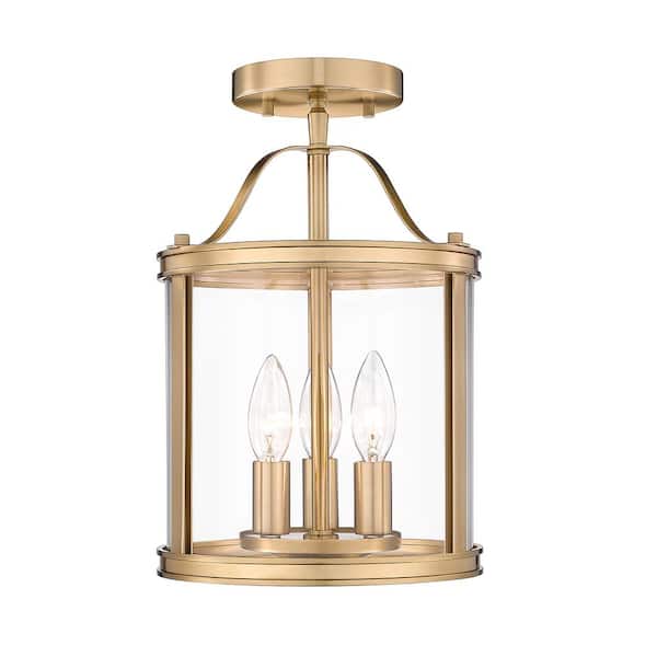 pasentel 8.86 in. 3-Light Gold Modern Semi-Flush Mount with Clear Glass Shade