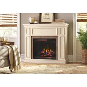 Granville 43 in. Convertible Mantel Electric Fireplace in Antique White with Faux Stone Surround