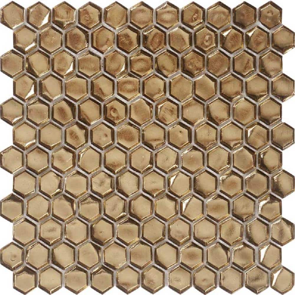 Gold 4 in. x 5 in. Hexagon Glossy Glass Mosaic Floor and Wall Tile Sample (0.13 sq. ft./Piece) price history on PriceWatchPro