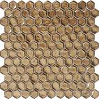 10.8 in. x 11.5 in. Glossy Gold Hexagon Glass Mosaic Floor and Wall Tile (10-Pack) (8.63 sq. ft./Case)