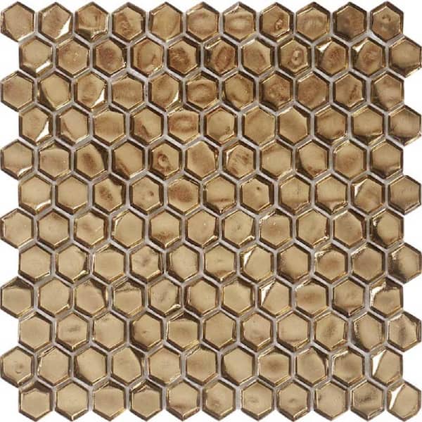 10.8 in. x 11.5 in. Glossy Gold Hexagon Glass Mosaic Floor and Wall Tile (6 Cases, 51.78 sq. ft./Pallet)