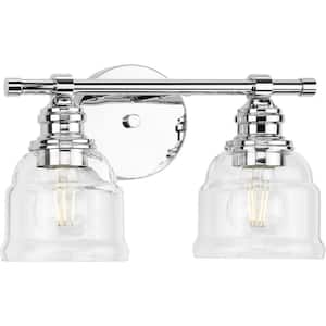 Ambrose 13 in. 2-Light Polished Chrome with Clear Glass Shades New Traditional Bath Vanity Light