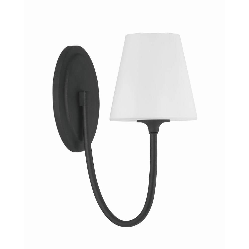 Juno Black Forged Sconce with White Glass Shade