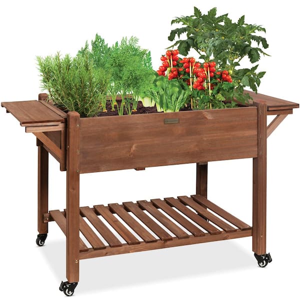 Best Choice Products 4.75 ft. x 1.67 ft. x 2.75 ft. Mobile Elevated Garden Bed, Raised Wood Planter Box with Folding Side Tables
