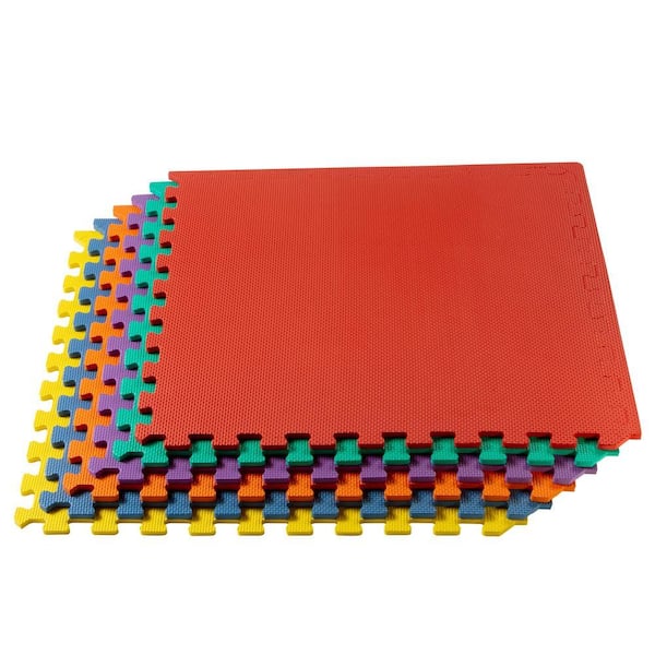 Multipurpose 24 in. x 24 in. 3/8 in. Thick EVA Foam Exercise\Gym Flooring Tiles 6 pack, 24 sq. ft. - Multicolor