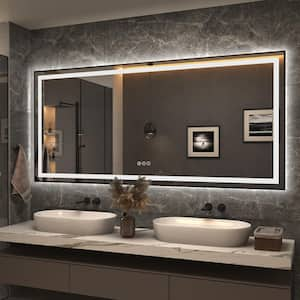 77 in. W x 36 in. H Rectangular Framed Front and Back LED Lighted Anti-Fog Wall Bathroom Vanity Mirror in Tempered Glass