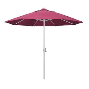 9 ft. Matted White Aluminum Market Patio Umbrella Auto Tilt in Hot Pink Sunbrella