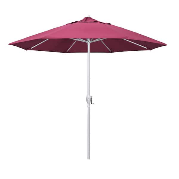 California Umbrella 9 ft. Matted White Aluminum Market Patio Umbrella Auto Tilt in Hot Pink Sunbrella
