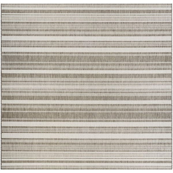 Recife Gazebo Stripe  8 ft. x 8 ft. Ivory-Taupe  Square Indoor/Outdoor Area Rug