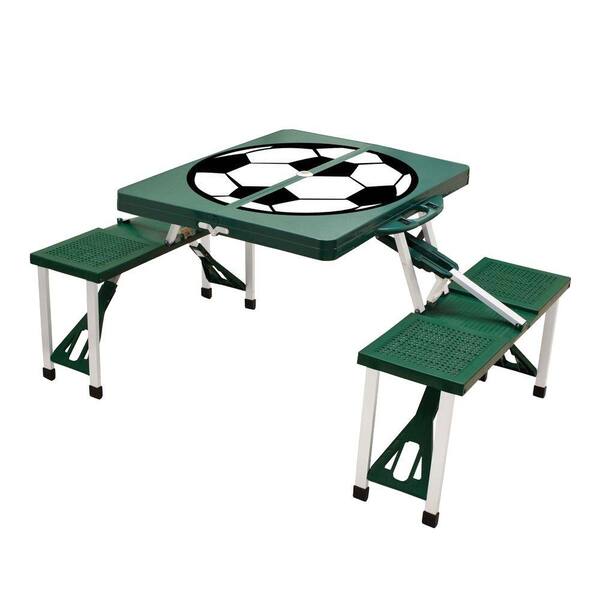 Picnic Time Hunter Green Sport Compact Patio Folding Picnic Table with Soccer Pattern