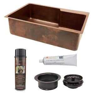 Undermount Hammered Copper 33 in. 0-Hole Single Bowl Kitchen Sink with Space for Faucet and Drain in Oil Rubbed Bronze