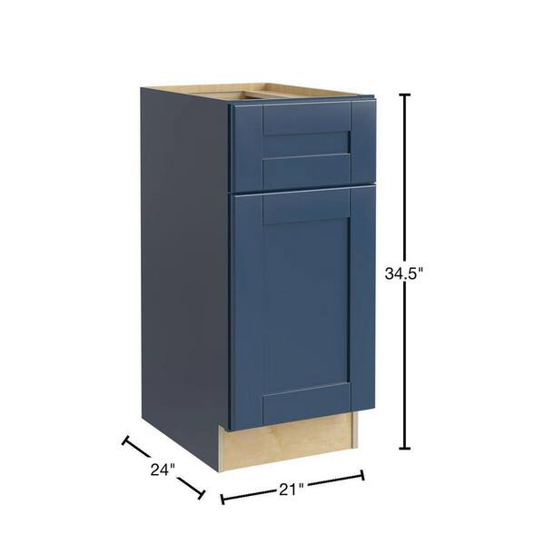 Contractor Express Cabinets Arlington Vessel Blue Plywood Shaker Stock Assembled Base Kitchen Cabinet Soft Close Left 12 in W x 24 in D x 34.5 in H