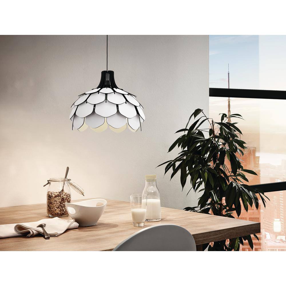 Morales White and Black Steel Wood Pendant Light