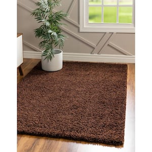 Solid Shag Chocolate Brown 7 ft. x 10 ft. Area Rug
