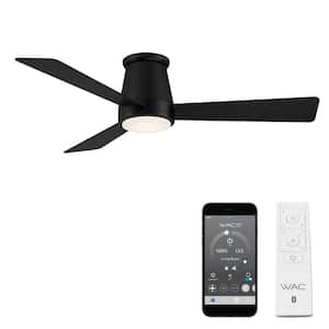 52 in. Matte Black with 3000K LED Hug Indoor and Outdoor 3-Blade Smart Flush Mount Ceiling Fan Light Kit and Remote