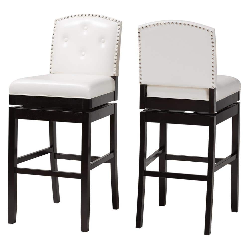 White Faux Leather Button Tufted Swivel Bar Stools Set