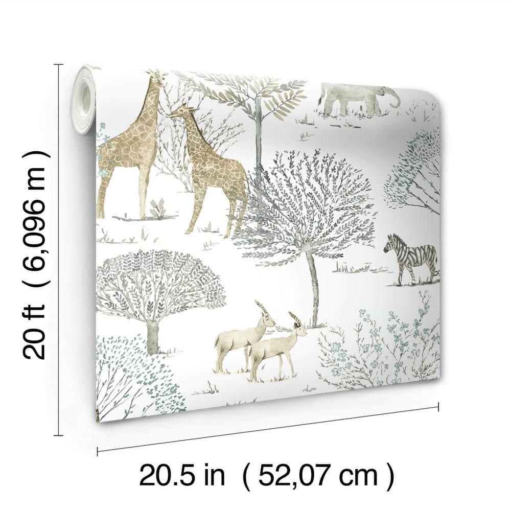 Neutral Safari Animals Peel and Stick Wallpaper Roll