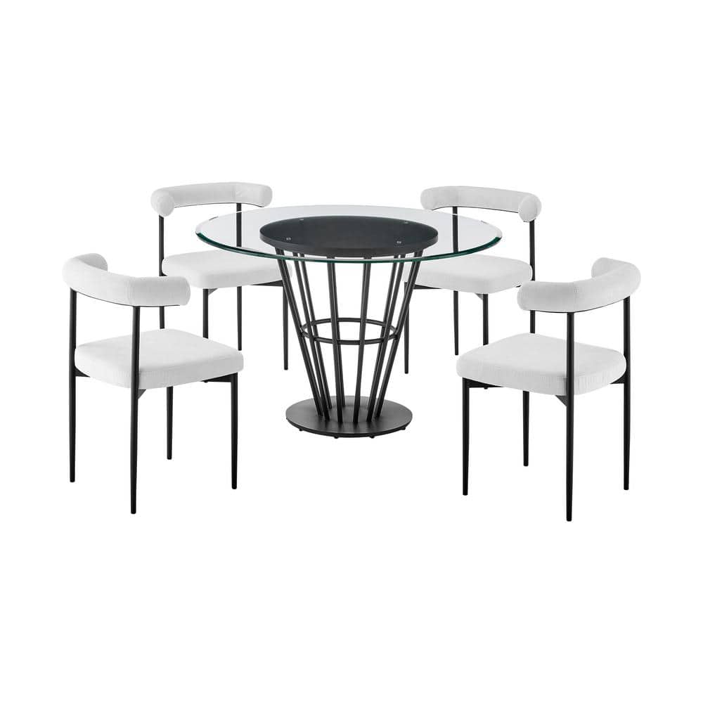 Veronica and Shannon 5-Piece Cream and Glass Top Dining Set Seats 4