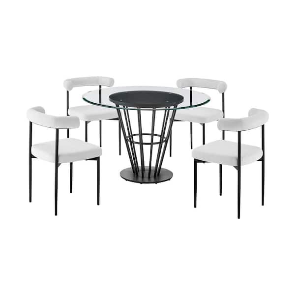 Armen Living Veronica and Shannon 5-Piece Cream and Glass Top Dining Set Seats 4