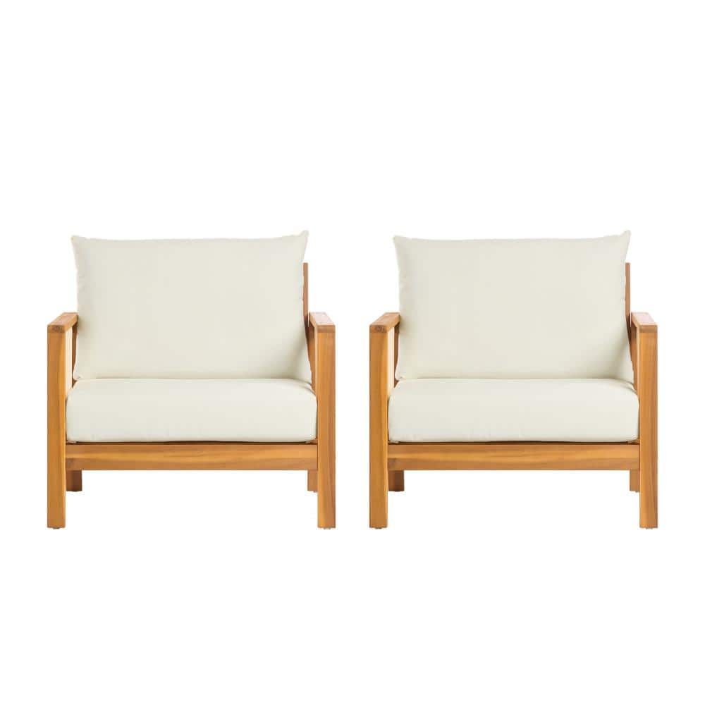Outdoor Club Chair Set of 2 Acacia Wood Brown Textilene Beige Cushions price history on PriceWatchPro