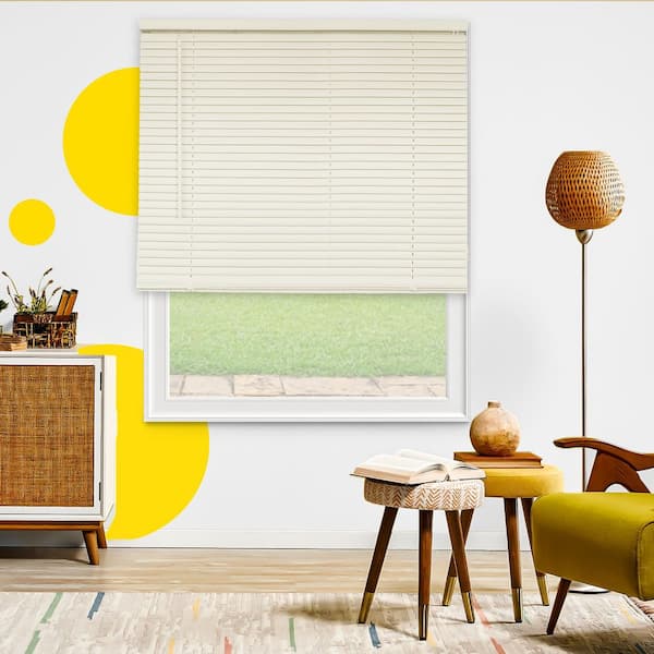 Unbranded Grand Off-White 24 in. W x 36 in. H Cordless Light Filtering Vinyl Mini Window Blinds with 1 in. Slats