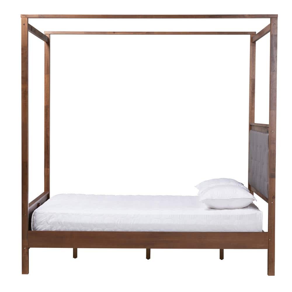 Luxurious Gray Tufted Queen Platform Bed with Walnut Wood Frame
