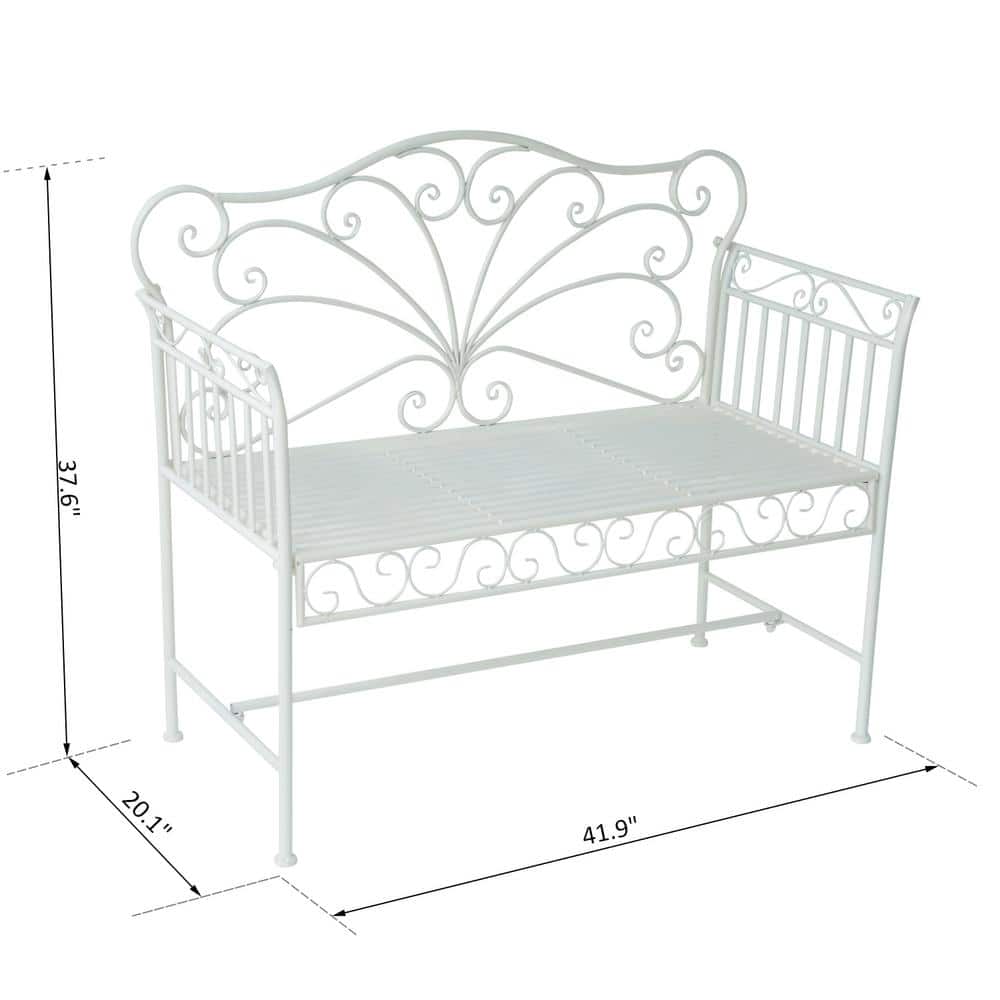 Cream White 43" Iron Two-Seater Garden Bench