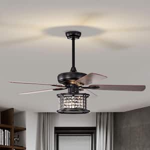 52 in. Indoor Black 3-Speed Crystal Ceiling Fan Light with Remote Control
