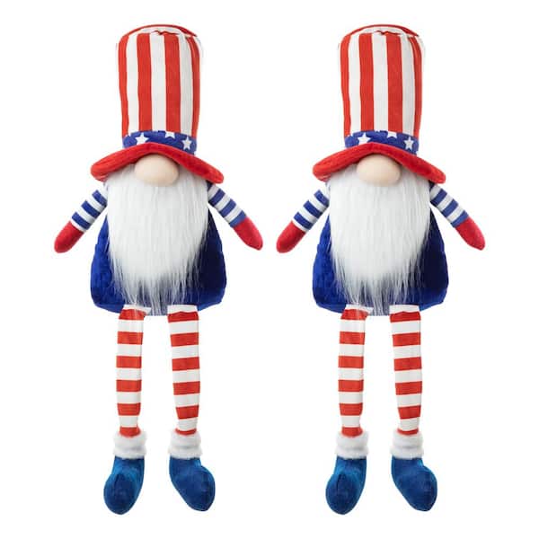 Glitzhome 24 in. H Fabric Patriotic/Americana Gnome Shelf Sitter with Dangling Legs (Set of 2)