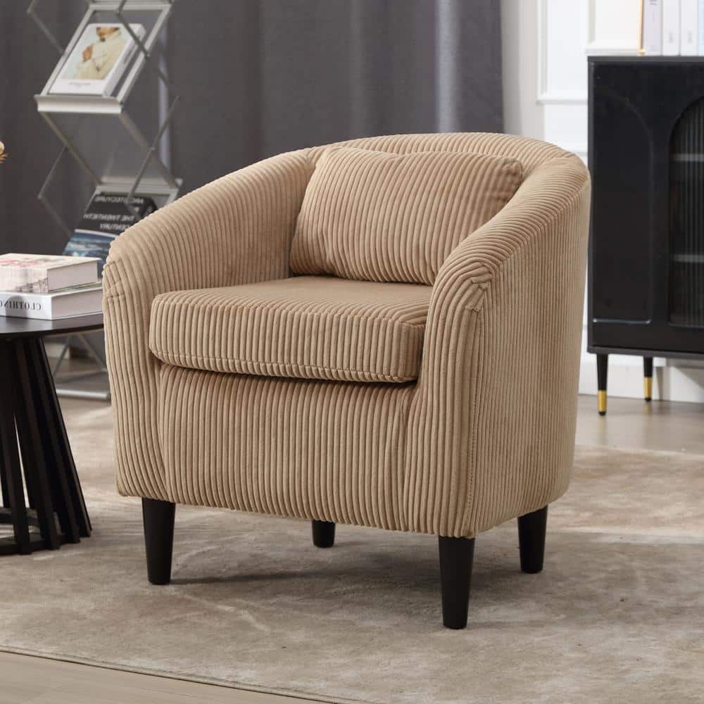 Modern Camel Corduroy Upholstered Accent Chair with Wooden Legs