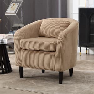 Modern Camel Corduroy Upholstered Accent Chair with Wooden Legs