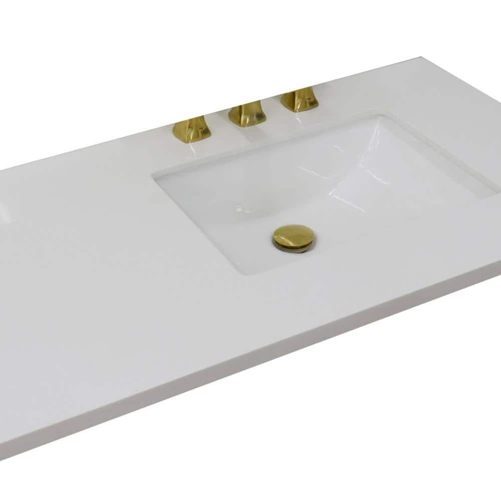 43 in. White Quartz Top with Single White Ceramic Rectangular Sink