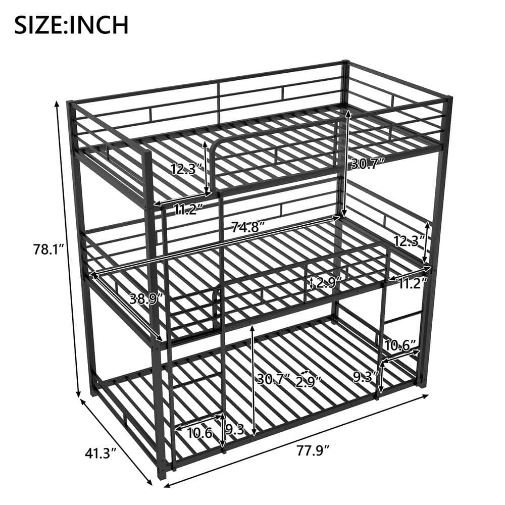 Harper & Bright Designs Black Twin Size Metal Triple Bunk Bed With 2 ...