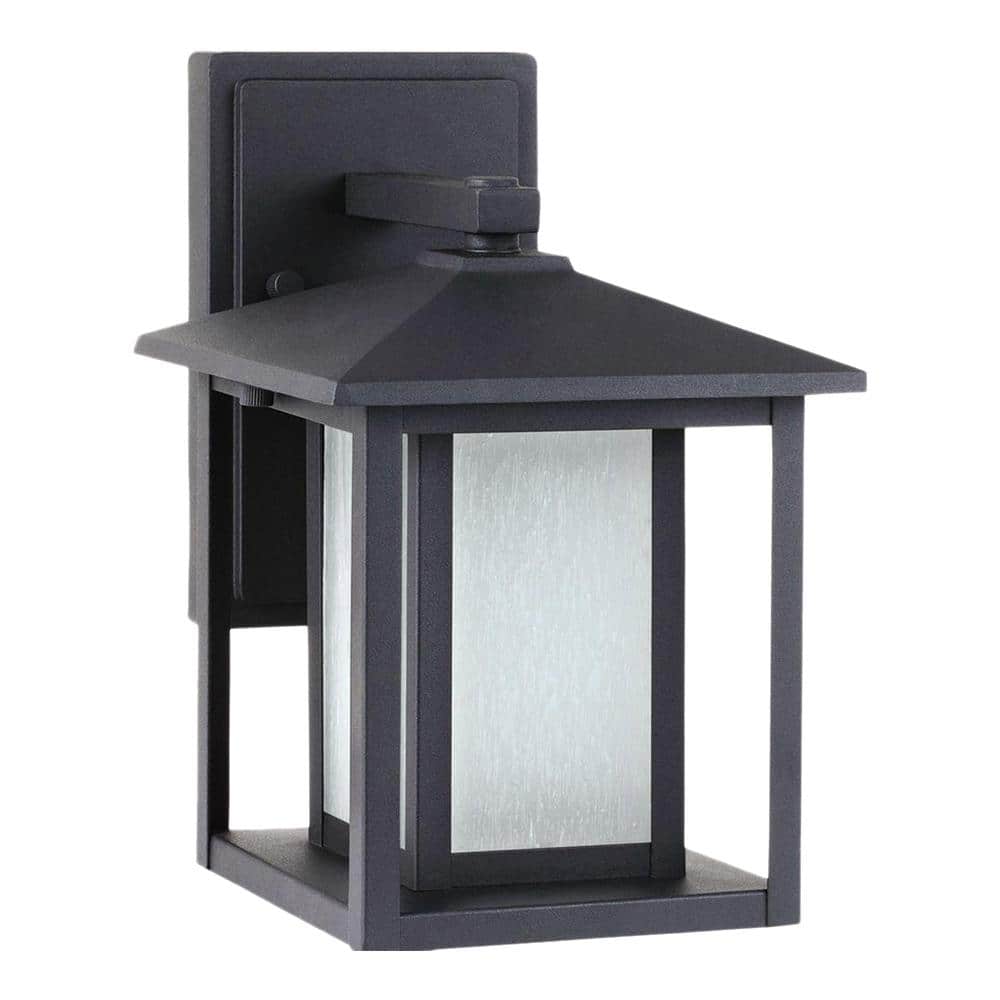 Black Aluminum Outdoor Wall Lantern with Etched Seeded Glass