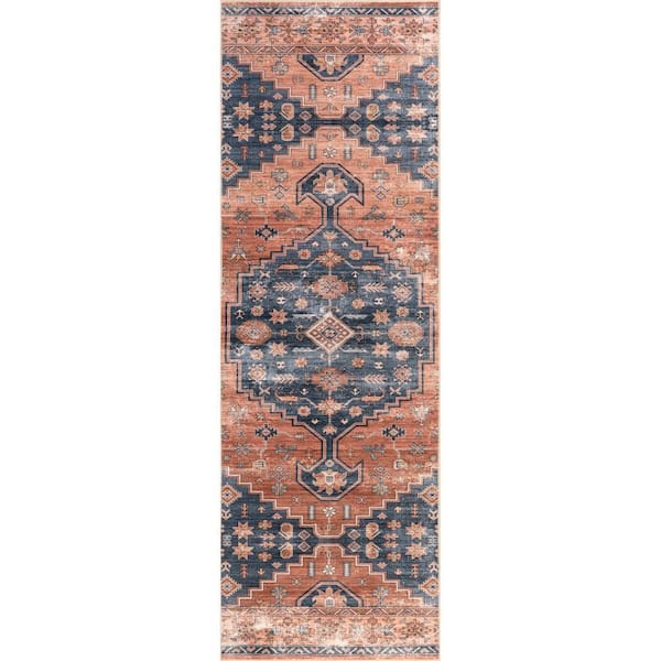Daisy Spill Proof Washable Persian Brick 2.6 ft. x 10 ft. Indoor Area Rug