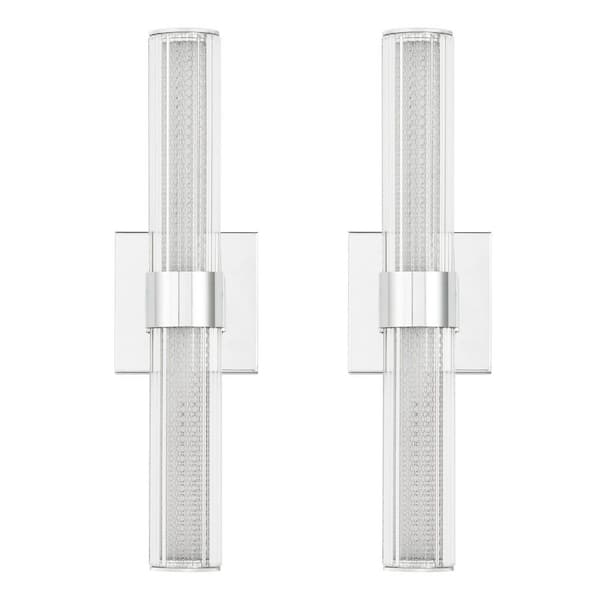 17 in. Chrome LED Modern Cylindrical Wall Sconce with Glass Shade (2-Pack)