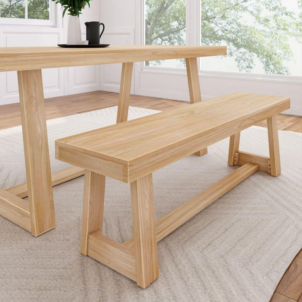 PLANK+BEAM Farmhouse 60 in. Blonde Wirebrush Dining Bench 230120
